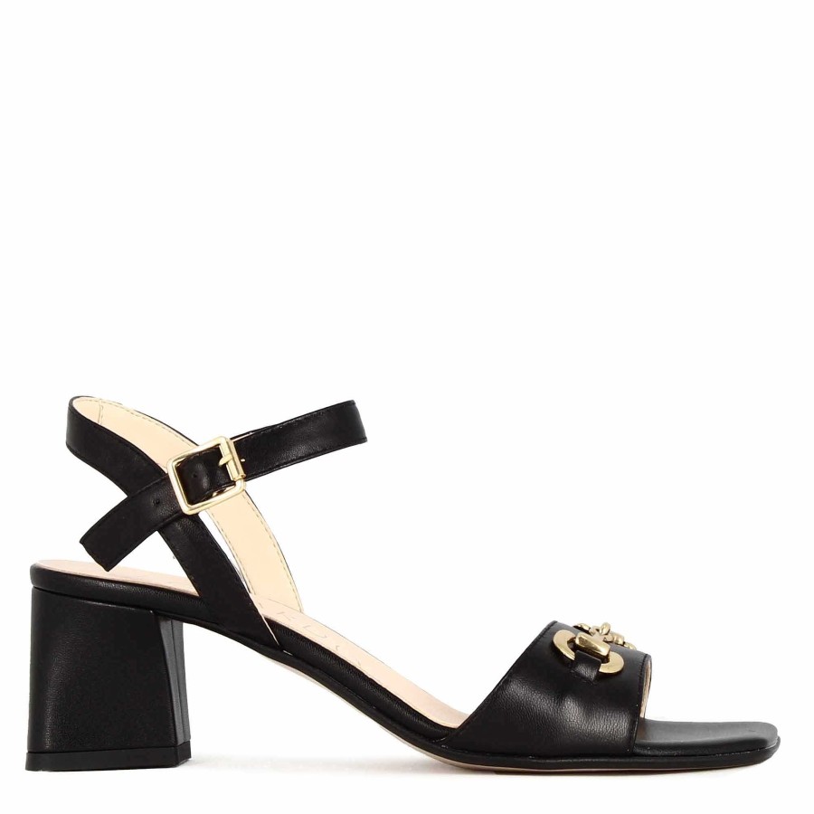 Leonardo Women'S Sandal In Black Leather With Handmade Clamp