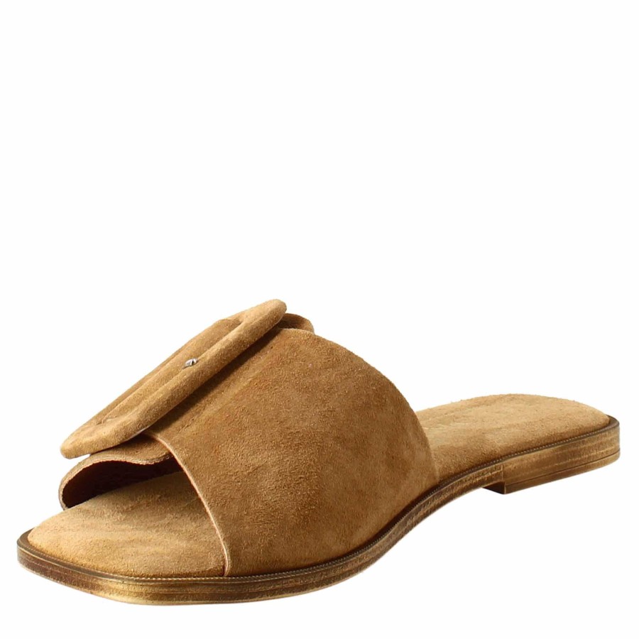 Leonardo Women'S Flat Sandal In Brown Suede