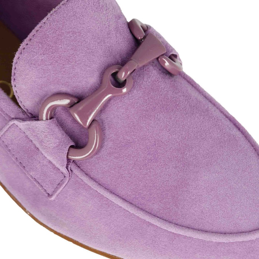 Leonardo Women'S Suede Moccasin With Purple Horsebit