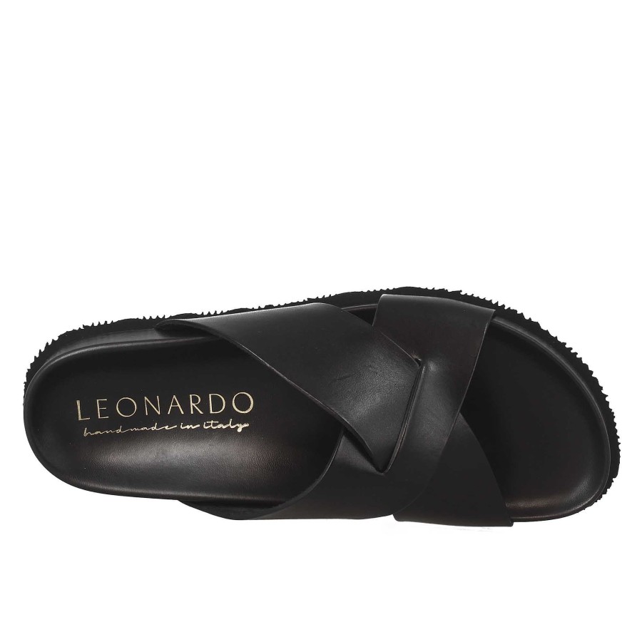 Leonardo Black Men'S Leather Sandals Open At The Back