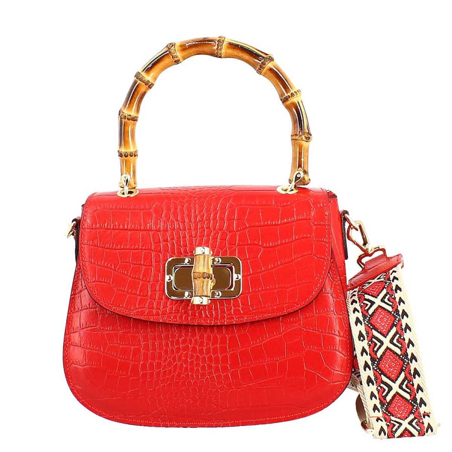 Leonardo Handcrafted Women'S Handbag In Red Leather With Removable Shoulder Strap