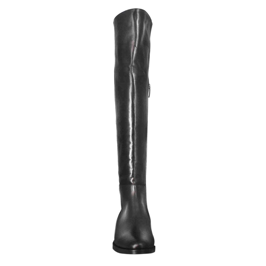 Leonardo Smooth Women'S Over-The-Knee Boots With Low Heel In Black Leather