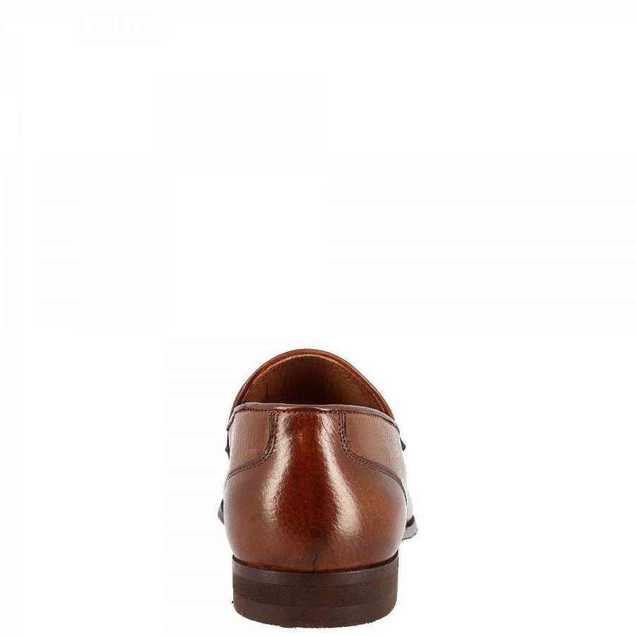 Leonardo Elegant Men'S Loafers With Rounded Toe Handmade In Brandy Leather