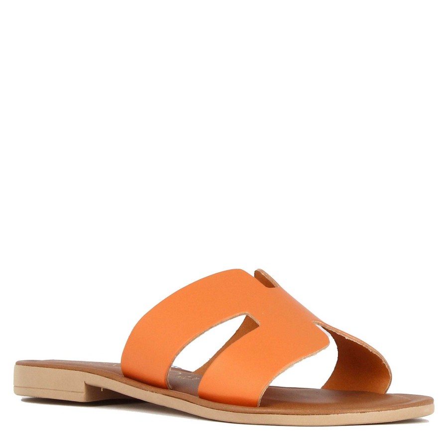 Leonardo Women'S Orange Leather Slippers