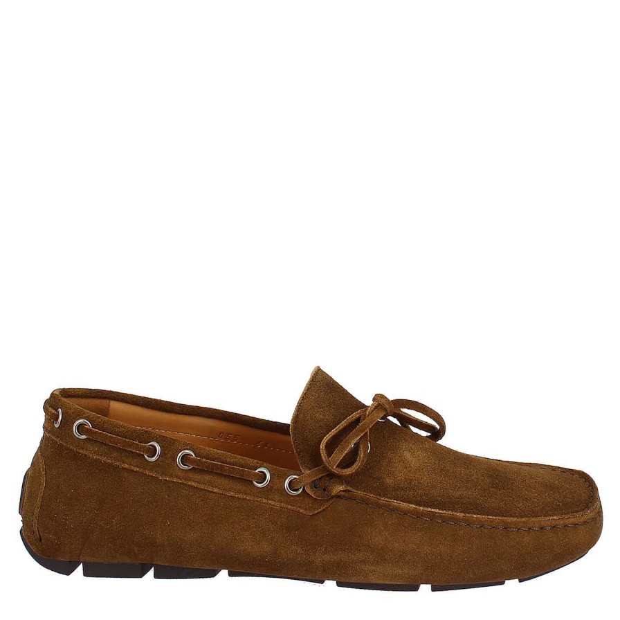 Leonardo Handmade Carshoe Moccasins For Men In Brown Suede.