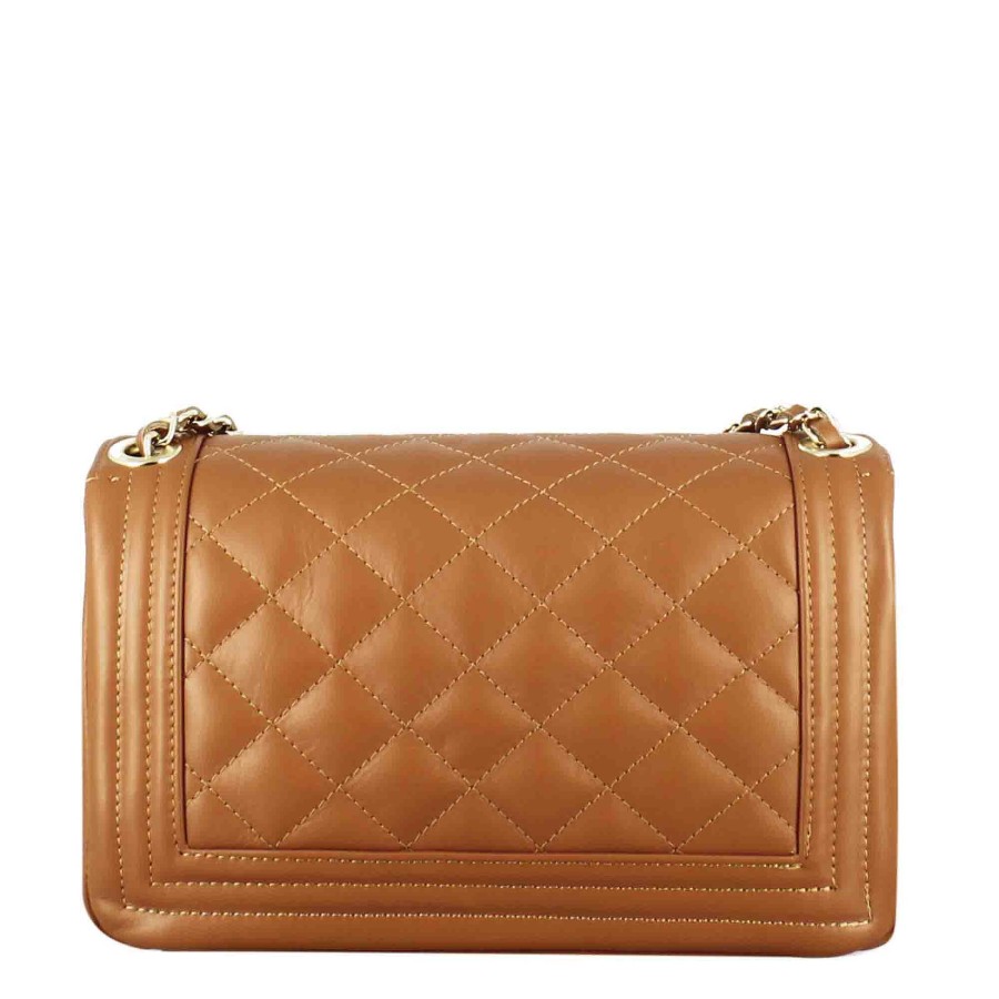 Leonardo Timeless Medium Shoulder Bag In Brown Quilted Leather