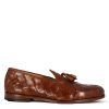 Leonardo Men'S Loafers With Tassels In Light Brown Woven Leather