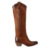 Leonardo Handmade Women'S Texan High Boots In Tan Leather With Zip