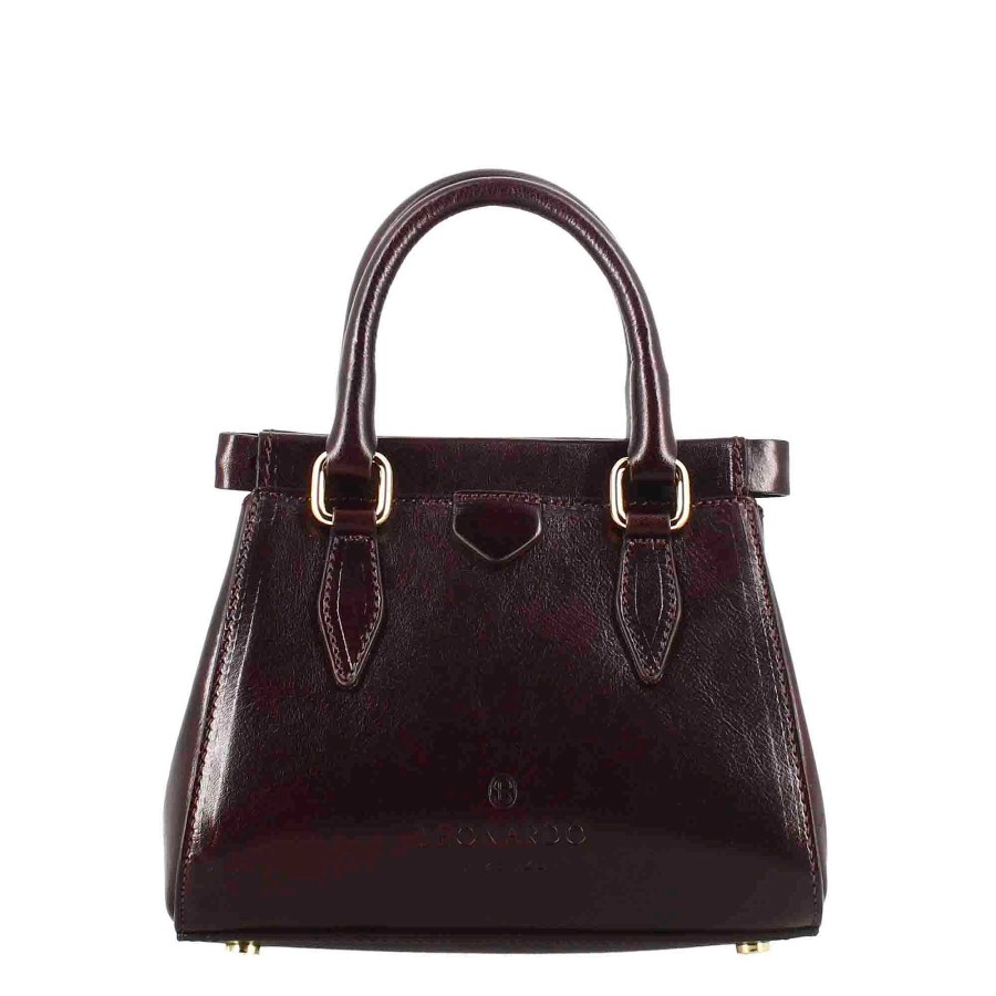 Leonardo Fiorenza Leather Handbag With Removable Dark Brown Shoulder Strap