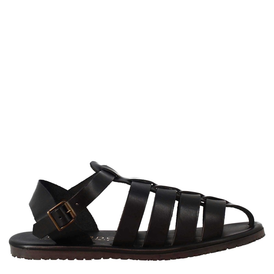 Leonardo Handmade Men'S Franciscan Sandals In Black Leather With Buckle Closure