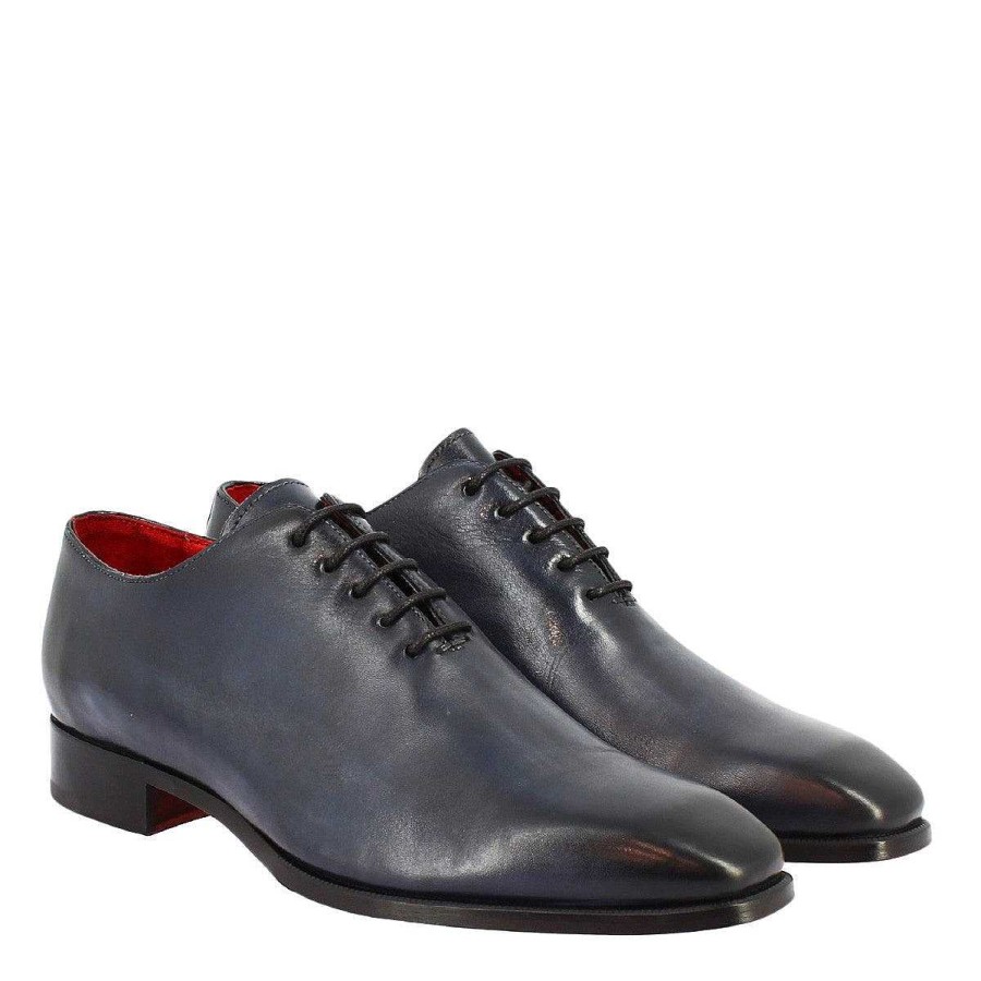 Leonardo Handcrafted Wholecut Men'S Shoes In Faded Blue Leather