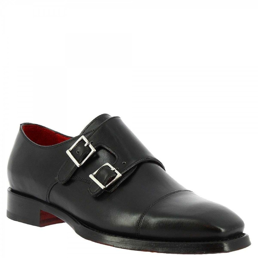 Leonardo Handmade Black Calf Leather Double Buckle Men'S Elegant Shoes