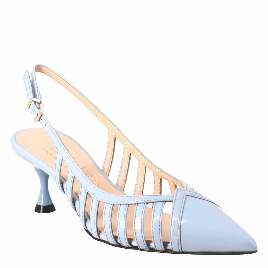 Leonardo Women'S Pointed Pumps In Light Blue Patent Leather