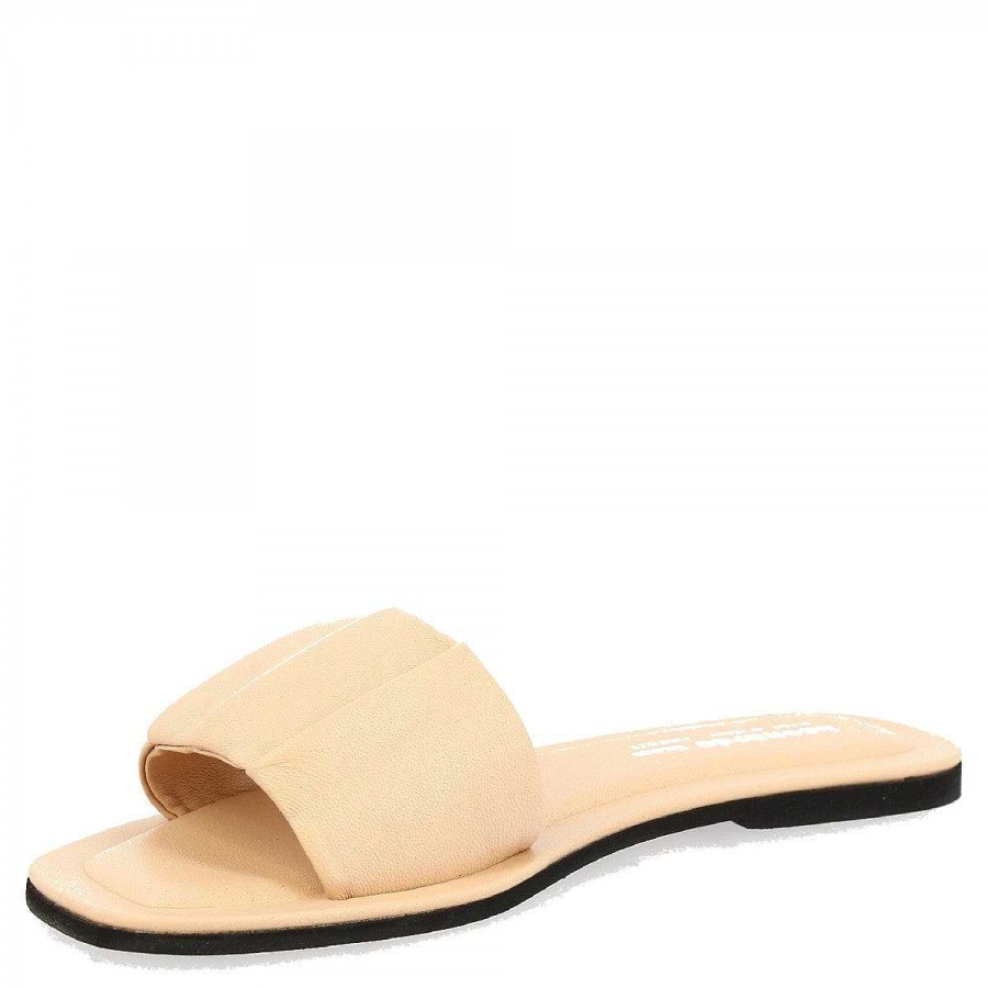 Leonardo Handmade Women'S Wide Band Slip-On Sandals With Pleats In Nude Nappa Leather