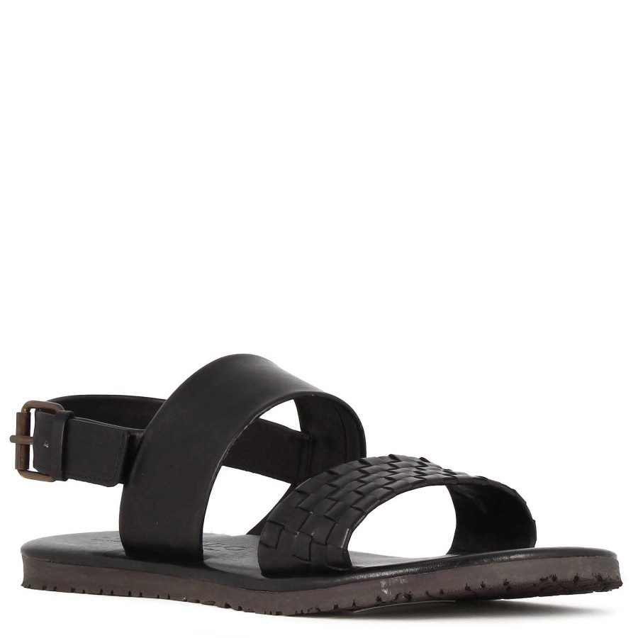 Leonardo Men'S Sandal With Black Semi-Braided Leather Buckle