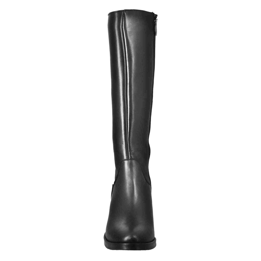 Leonardo Smooth Women'S Knee-High Boots With Medium Heel In Black Leather