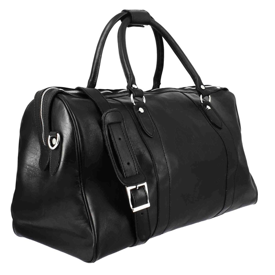 Leonardo Black Leather Travel Bag With Shoulder Strap