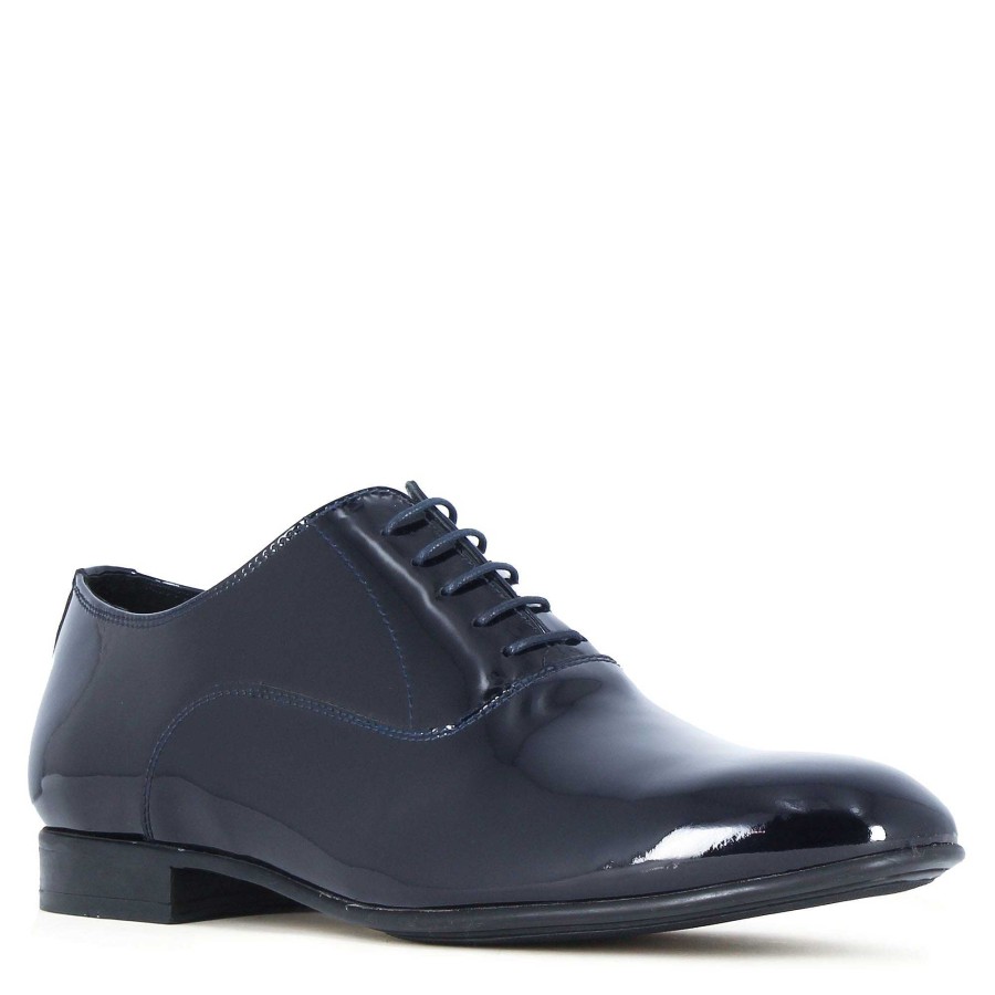 Leonardo Elegant Men'S Brogues In Blue Patent Leather For Ceremonies