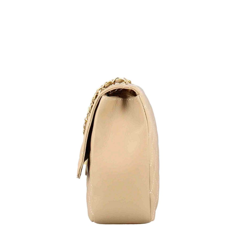 Leonardo Large Vanity Shoulder Bag In Beige Quilted Leather