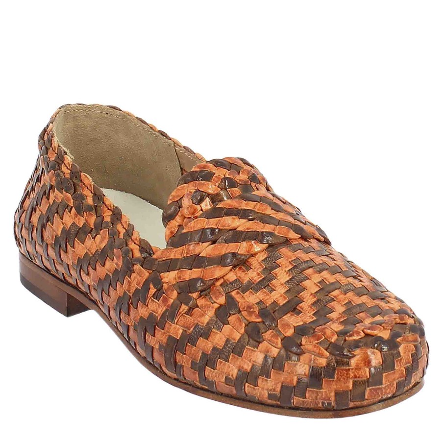 Leonardo Women'S Loafers In Brown And Orange Woven Leather