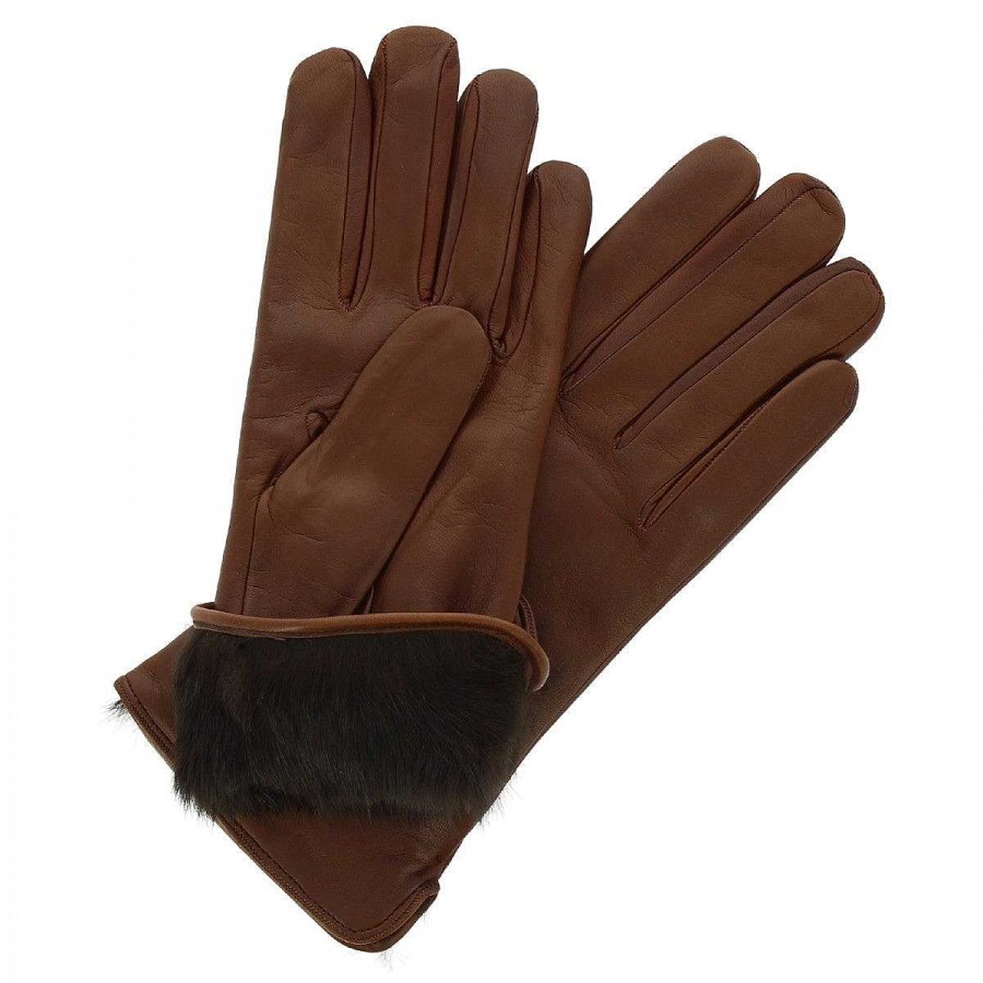 Leonardo Handmade Women'S Gloves In Brown Nappa With Fur