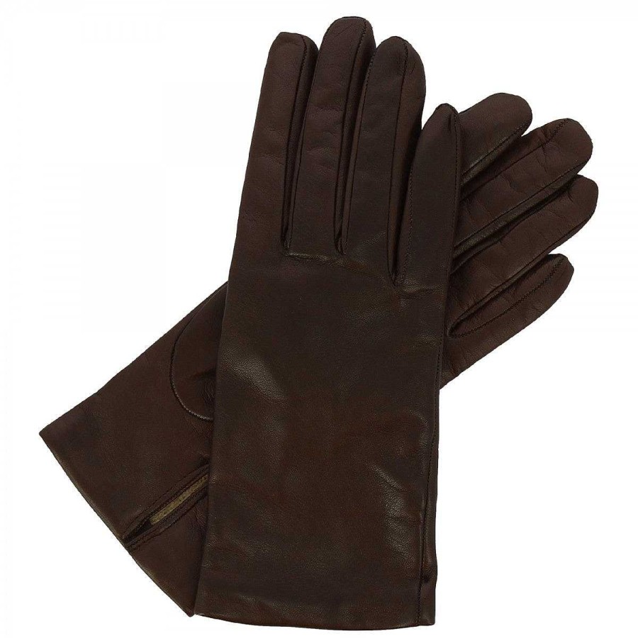 Leonardo Classic Handmade Women'S Gloves In Dark Brown Nappa Leather